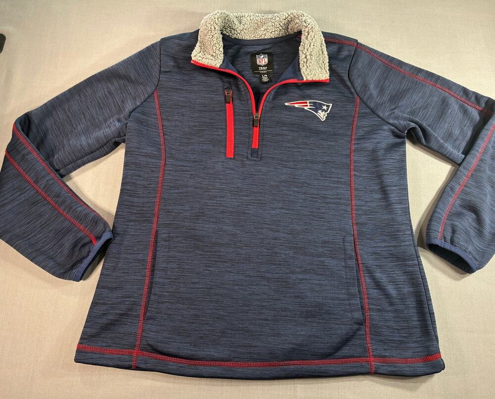 New England Patriots Quarter Zip Pullover Women's Large Blue Sherpa Collar